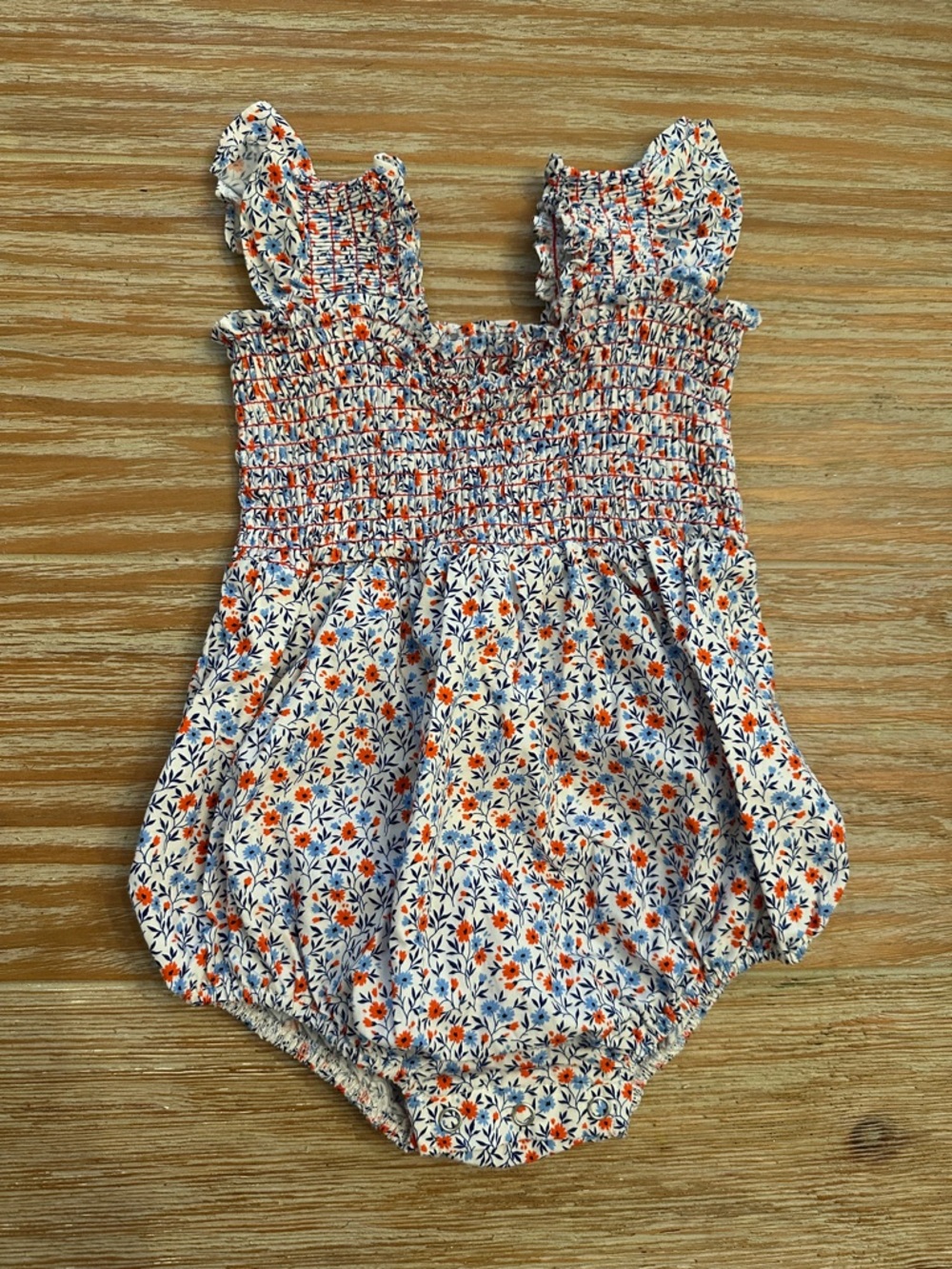 Baby Floral Smocked One-Piece Romper - Red & Blue Floral